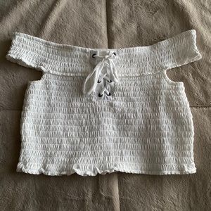 smocked off the shoulder crop top